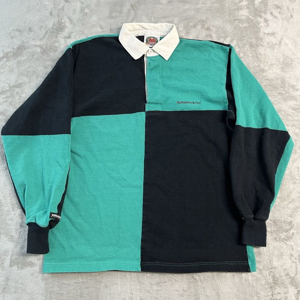 Barbarian Rugby Wear Mens L Color Block Rugby Shirt Green Black Long Sleeve